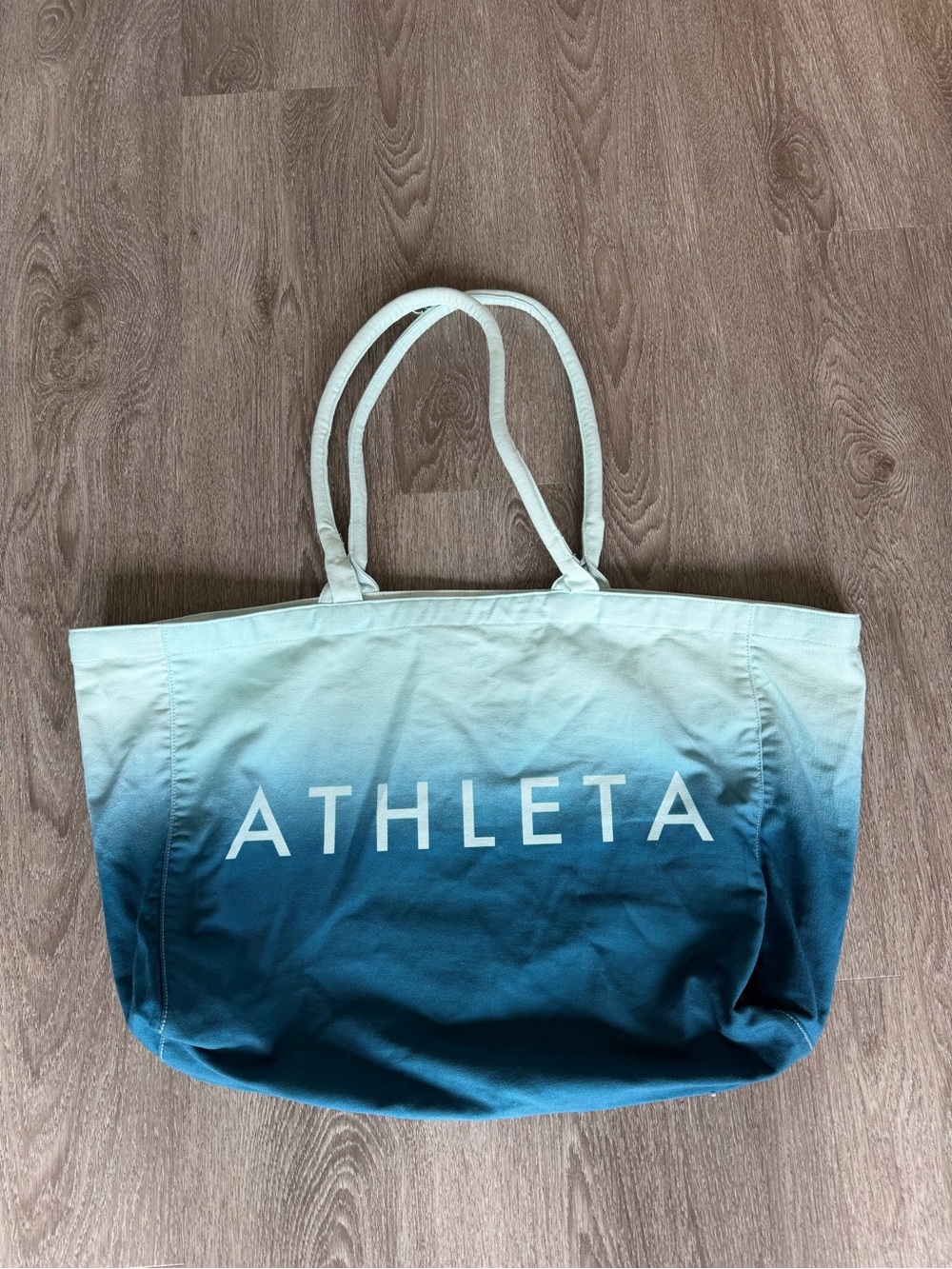 Athleta Tote Bag Beach Blue Wave Ombre 100% Cotton Sturdy Summer Bag